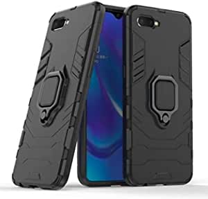 Oppo K1 / Oppo R15X - جراب Ironman شديد التحمل أصلي - غطاء عالي الجودة من GrabMobily - جراب حماية متكامل مقاوم للصدمات من مادة TPU مع حلقة معدنية - اللون أسود