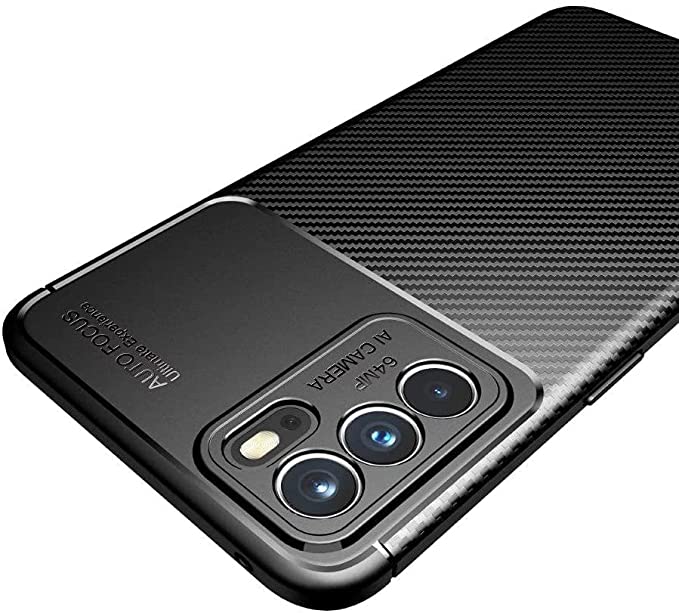 جراب Oppo Reno 6 (5G فقط) ، حافظة مرنة متينة مع نمط ألياف الكربون المصقولة - غطاء عالي الجودة من GrabMobily - أسود