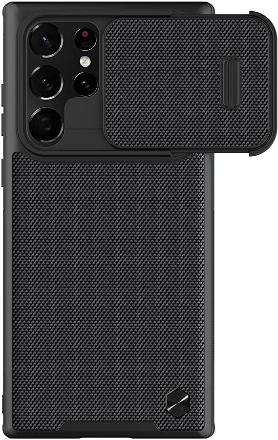Nillkin Case for Samsung Galaxy S22 Ultra (6.8" Inch) Textured S Camshield Semi Automatic Camera Slider Nylon Fiber Tough & Durable PC + TPU Material Luxury Protect Black