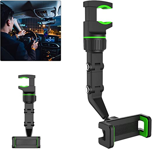 360° Multifunctional Rearview Mirror Phone Holder, Cell Phone Automobile Cradles, Car Smartphone Holder Mount for Car Home Kitchen Most Phones, 5.7×1.8×3.2inch (Green)