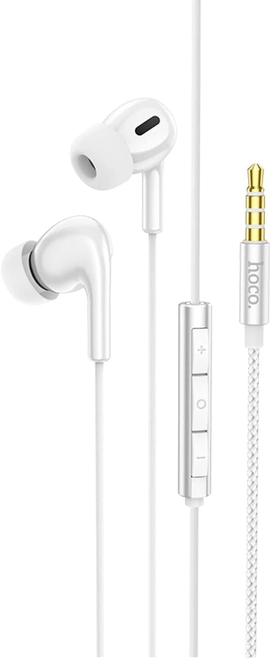 Hoco M91 - Shelly Wired Earphones With Microphone (Length: 1.2m, Plug: 3.5mm), Compatible with Samsung, Hawei, Xiaomi, OnePlus - Ceramic White