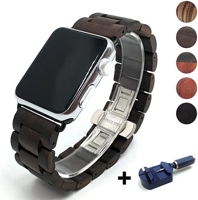 Seoaura Compatible for Apple Watch Band 38mm 40mm, Natural Handmade Wooden Replacement iWatch Series 5 4 3 2 1 Sports Strap Wristband - Link Remover as a Gift