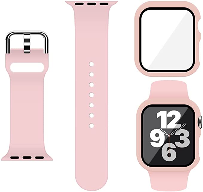 XFEN Sport Silicone Band and Case with Screen Protector for Apple Watch Series 7 Series 6 SE Series 5 Series 4