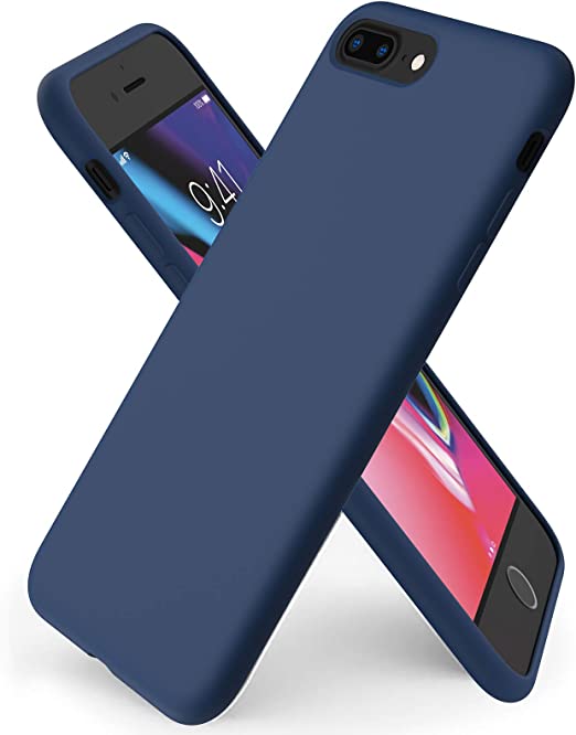 ORNARTO Compatible with iPhone 8 Plus Case, iPhone 7 Plus Slim Liquid Silicone Full Covered Soft Gel Rubber Case Cover for iPhone7 Plus/iPhone 8 Plus 5.5 inch-Navy Blue