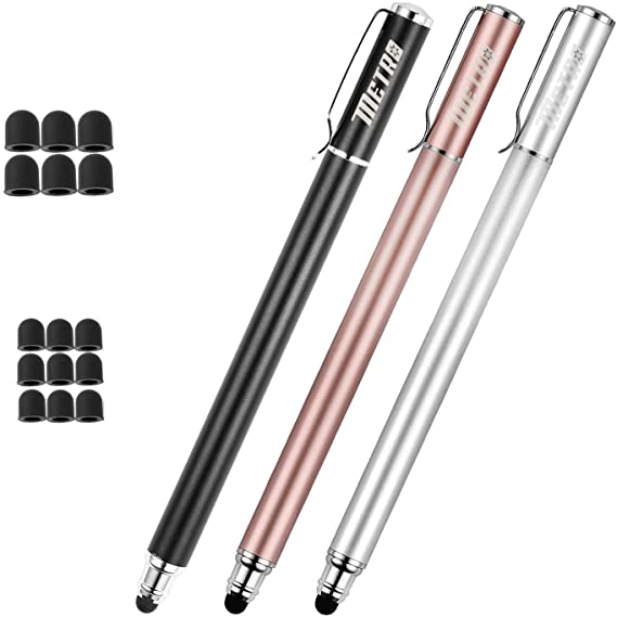 METRO Stylus Pen for Tablets Capacitive 2-in-1 Styli Pencil with Extra 20PCS Rubber Tips,Compatible with Apple iPad/Pro,iPhone,Smartphones,Samsung Galaxy Touchscreen Devices (Black/Rose Gold/Silver)