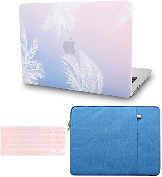 KECC Laptop Case Compatible with MacBook Air 13" Retina (2021/2020, Touch ID) w/Keyboard Cover + Sleeve Plastic Hard Shell Case A2337 M1 A2179 3 in 1 Bundle (Blue Feather)