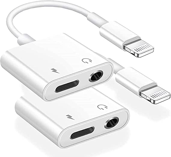 [Apple MFi Certified] 2-Pack iPhone Headphone Adapter & Splitter, Assrid 2 in 1 Lightning to 3.5mm Headphone Audio & Charger for iPhone 12/11/SE 2020/XS/XR/X/8 7/iPad/iPod, Support Call+Music Control