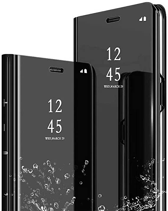 Abbeen Samsung Galaxy A81 Case Cover, Plating Mirror Makeup Phone Case Smart Flip Shockproof Cover [Stand Function] [Anti-Scratch],Case Cover for Samsung Galaxy A81(Black)