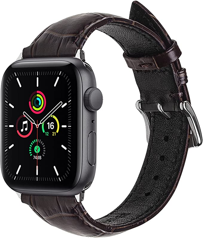 Tuaeja Genuine Leather Band Compatible with Apple Watch Bands 38mm to 45mm Alligator Grain Calfskin Replacement Strap for iWatch Series 7 6 5 4 3 2 1 SE
