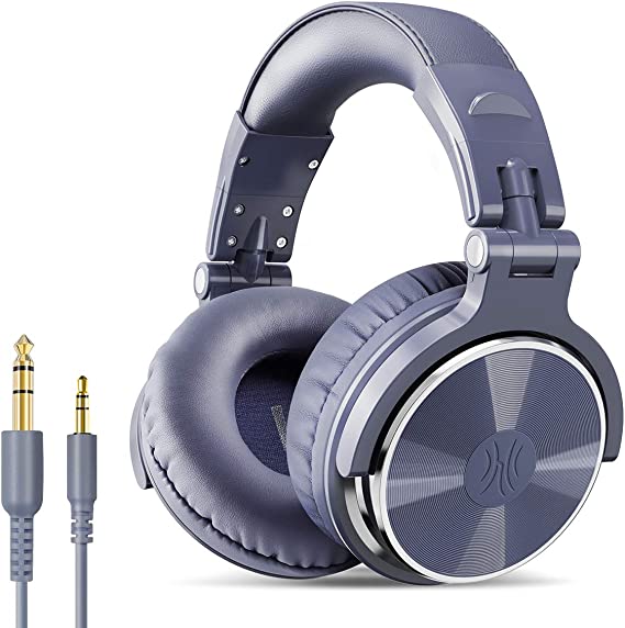 OneOdio Over Ear Headphone Studio Wired Bass Headsets with 50mm Driver, Foldable Lightweight Headphones with Shareport and Mic for DJ Recording Monitoring Mixing Podcast Guitar PC TV (Blue Fog)
