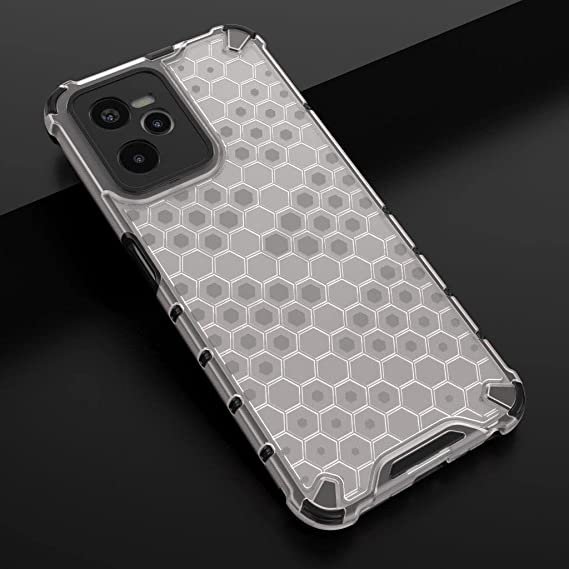 Case Compatible with Realme C35, Ultra premium quality cover From GrabMobily - Iron Man Shockproof Cover - New Original Case Slip-Resistant - Black Edges Transparent Beehive Back