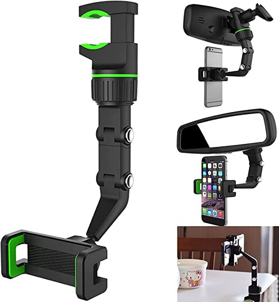 Car Mount Phone Holder, Urallain 360°Roatable Rearview Mirror Phone Holder Multifunctional Pop Phone Mount and GPS Holder Universal Adjustable Cell Phone Cradles Holder Desk Stand (Green)