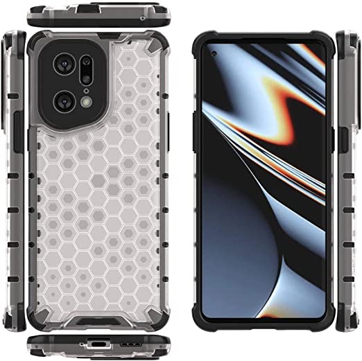 Oppo Find X5 Pro ، - جراب جديد أصلي - جراب Iron Man ضد الصدمات - جراب عالي الجودة من GrabMobily - ظهر خلية النحل الشفاف بحواف سوداء