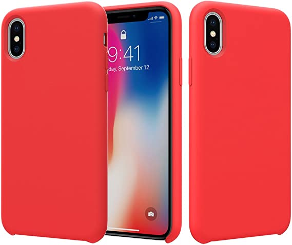 CambayTech Liquid Silicone Gel Rubber Case Apple iPhone Xs and iPhone X/10 Slim Shockproof Phone Case Cover Protective Soft Microfiber Cloth Lining, Orange