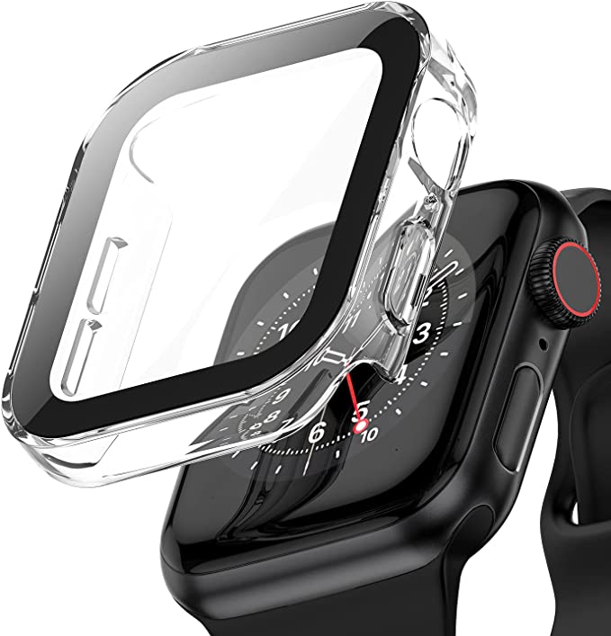 Applaro Clear Hard Case with Tempered Glass, Compatible with Apple Watch Series 6 SE Series 5 Series 4 44mm, Ultra-Thin Durable Waterproof Protective Cover for iWatch Screen Protector