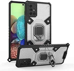 كفر لجهاز Samsung Galaxy A71 4G جراب الحماية المتكامل ايرون مان ضد الصدمات - من GrabologyStore - ظهر شفاف خلية نحل حواف سوداء مع حلقة مسند وحبل تعليقة للموبيل