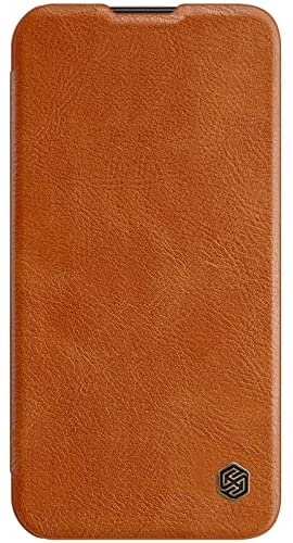 Nillkin Case for Apple iPhone 13 Pro Max (6.7" Inch) Qin Pro Camshield Camera Slider Genuine Classic Leather Flip Folio + Card Slot Brown Color