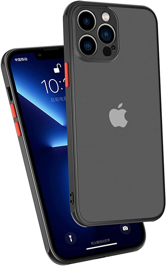 ZEZHOU iPhone 13 Pro Case with Camera Lens Protector 6.1", Shockproof Full Body Covered Soft Flat Edge Bumper, Enhanced Corner, Translucent Matte Hard PC Back Slim Drop Protection Phone Case, Black