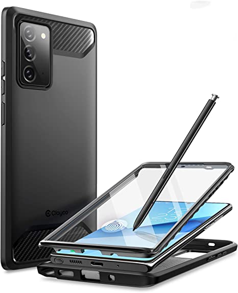 Clayco Xenon Series Designed for Samsung Galaxy Note 20 Case, [Built-in Screen Protector] Full-Body Rugged Cover Compatible with Fingerprint ID, 6.7 inch 2020 Release (Black)