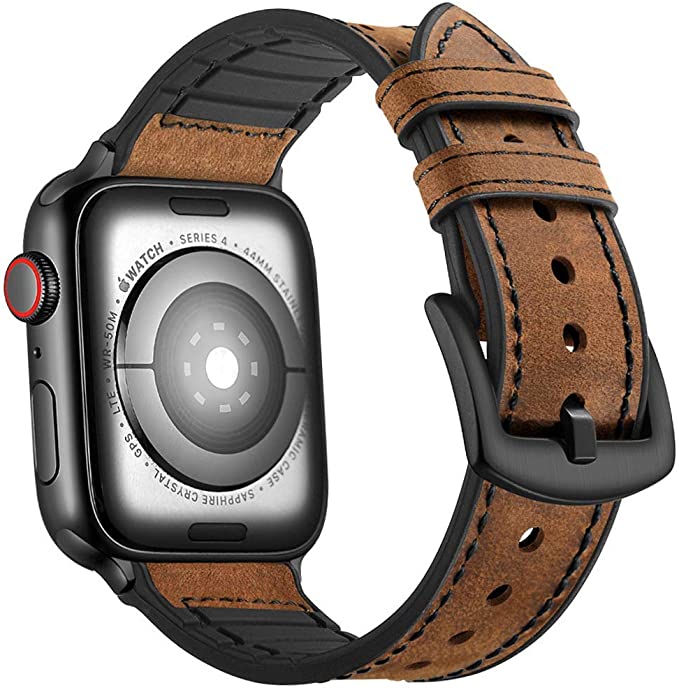 Mifa Compatible with Apple Watch Band 44mm 42mm 40mm 38mm Series 5 4 3 Hybrid Sports Leather Vintage Dressy Bands Dark Brown Replacement Straps Sweatproof iwatch Nike Space Black Grey Men