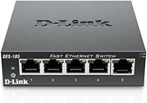D-Link Fast Ethernet Switch, 5 Port Unmanaged 10/100 Metal Fanless Desktop or Wall Mount Design (DES-105)