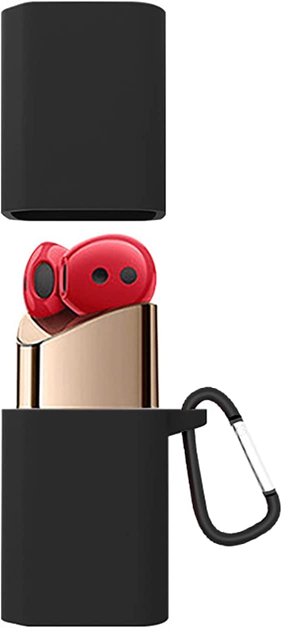 Silicone Cover Case Compatible with HUAWEI FreeBuds Lipstick Portable Protective Case Cover With Hook (Black)