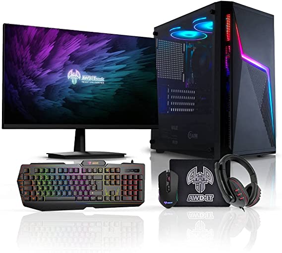 ADMI Gaming PC Package: AMD Ryzen 5 5600G Quad Core Vega 7 Graphics, 1TB HDD, 16GB 3000MHz DDR4, Volt RGB Case, 300mbps WiFi, Windows 10, RGB Keyboard/Mouse/Mouse Mat/Headset & 24" LED 1080P Monitor