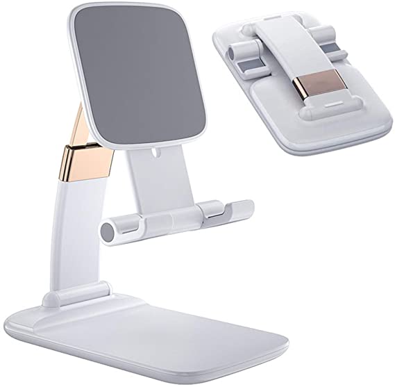 Cell Phone Stand,HUOTO Angle Height Adjustable Desktop Phone Holder Dock ,Thick Case Friendly Phone Holder Stand for Desk, Compatible with All Mobile Phones,iPhone,Switch,iPad,Tablet (White)