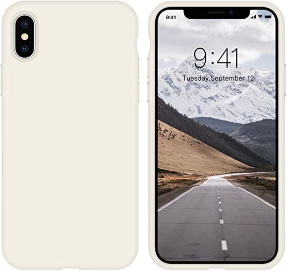 iPhone Xs Case iPhone X Case Purple ZVastt Liquid Silicone Gel Rubber Slim Phone Case Soft Anti-Scratch Durable Microfiber Lining Full Body Shockproof Protective Cover iPhone 10 5.8", Creamy White