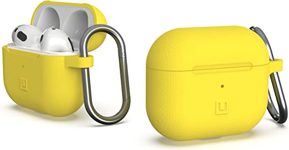 [U] by UAG Designed for AirPods (3rd Gen, 2021) Case Soft Smooth Silicone Stylish Dot Pattern Protective Cover with Carabiner Keychain, Acid