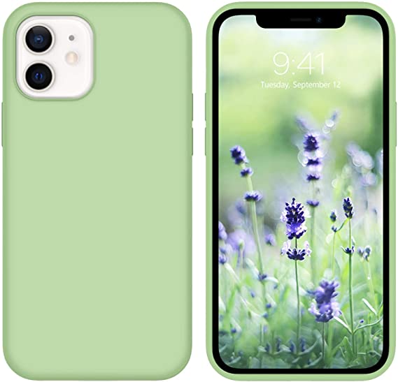 GUAGUA Compatible for iPhone 12/12 Pro Case 6.1" 5G Liquid Silicone Soft Gel Rubber Slim Microfiber Lining Cushion Texture Cover Shockproof Protective Phone Case for iPhone 12 Pro/12 Matcha Green