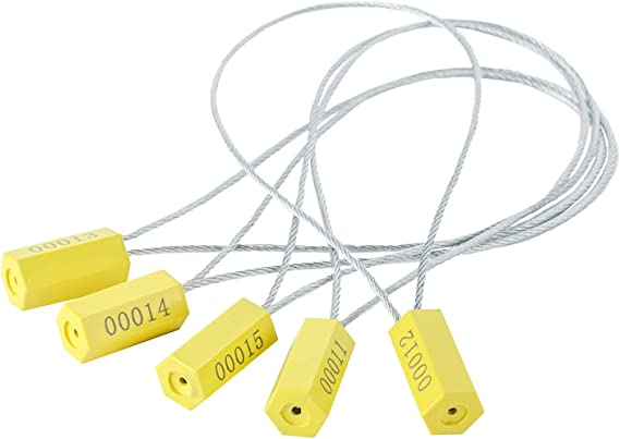 Heavy Duty Pull Tight Wire Seals Truck & Trailer Lock Door Seals Tamper Evident Seal High Security Serial Number Seals (100, Yellow)