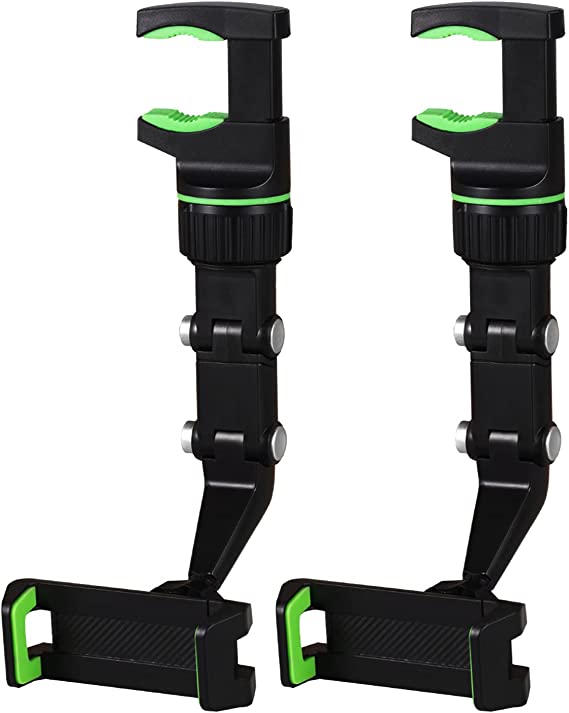 Paddsun Multifunctional Rearview Mirror Phone Holder, 360° Rear View Mirror Phone Holder, Universal Car Phone Holder Adjustable Cradle for Cell Phone for iPhone, Samsung, LG,Pack of 2 (Green)