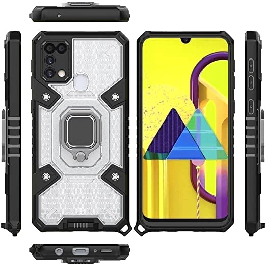 For Samsung Galaxy M31 4G, New Original Ironman All-in-One Case from GrabologyStore - Heavy Duty Slip-Resistant Cover - Dual Protection Shockproof Case Cover with Lanyard - Clear & Black