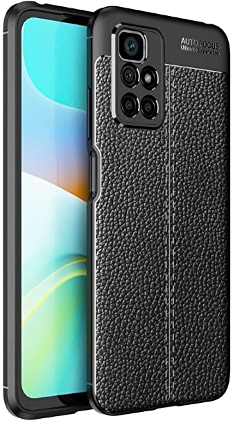 جراب لهاتف شاومى Redmi 10 2022 4G ، - جراب فائق الجودة من GrabMobily - ، غطاء جلدي مقاوم للصدمات متين رفيع للغاية من ألياف الكربون المصقول - مقاوم للانزلاق - غطاء أصلي جديد - أسود