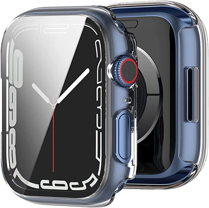 NINKI Compatible Clear Apple Watch 7 41mm Case with Screen Protector,Shockproof & Anti-Scratch Matte Apple Watch 7 41mm Protective Cover Hard PC Bumper Case for Apple Watch Series 7 Case for Women