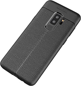 Samsung Galaxy S9 Plus ، - جراب أصلي جديد - جراب خلفي بنمط جلد مقاوم للصدمات مصنوع من ألياف الكربون المصقول - مقاوم للانزلاق - جراب عالي الجودة من GrabMobily - أسود