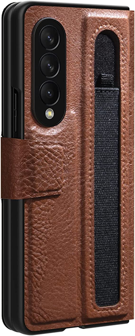 Nillkin Case for Samsung Galaxy Z Fold 3 (7.6" Inch) Aoge Leather 360 Protection Easily Foldable Supports Fast Wireless Charge Hidden Kickstand Soft Microfiber Lining with S Pen Slot Brown
