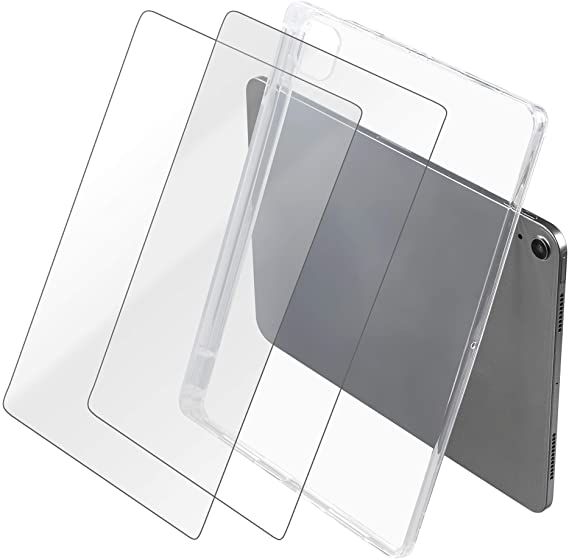 BISLINKS Silicone TPU Soft Clear Case Cover Compatible with iPad Air 4 10.9 inches 2020 A2324 A2072 with 2 Pack Tempered Glass Screen Protectors