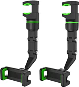 2 Pack 360° Rearview Mirror Phone Holder, Universal Car Phone Holder Cell Phone Stand for Car Multifunctional Mount Phone and GPS Holder Green
