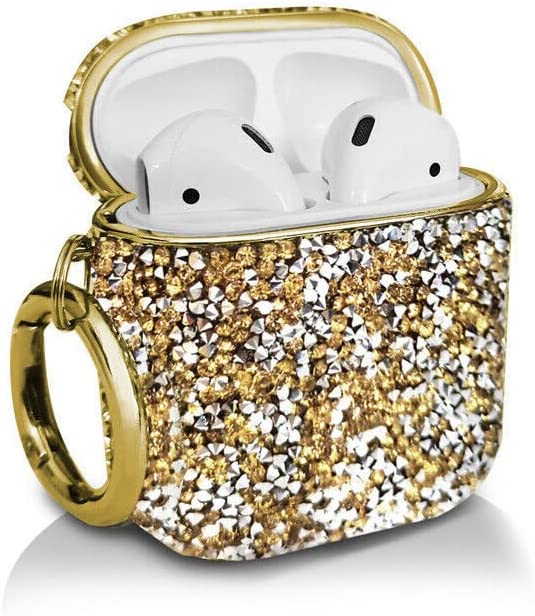 Bling Crystal Diamonds For Girls Women, Shiny Stones Hard Case Cover For Airpods 1 & 2 - Gold
