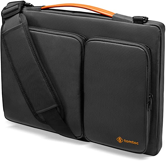 tomtoc 14 Inch 360° Protective Laptop Sleeve Shoulder Bag Compatible with 2020 New Dell XPS 15, 15 inch New MacBook Pro USB-C A1990 A1707, 14 inch ThinkPad X1 Carbon, Handle & Accessory Pocket, Black