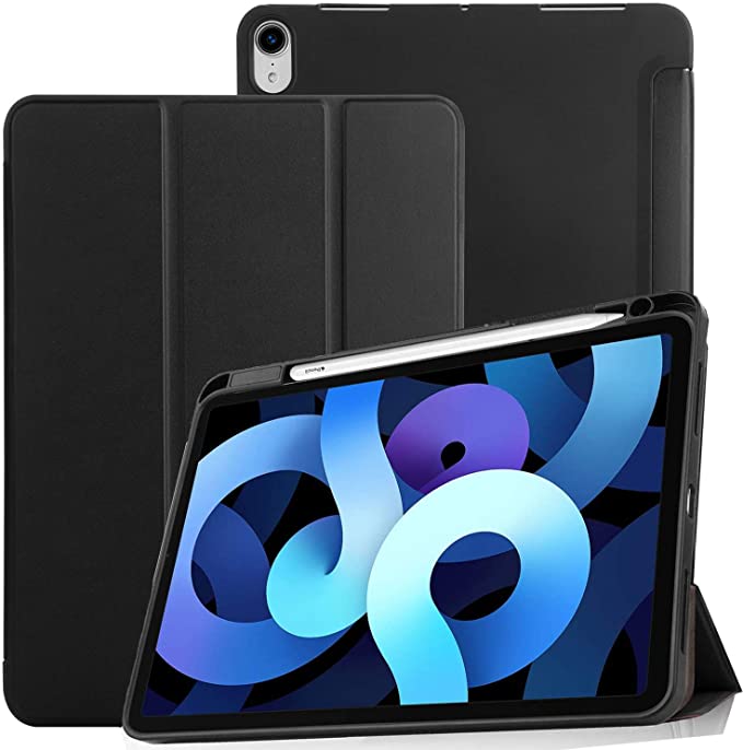 Mieziba for iPad Air 4 10.9 Case 2020,iPad Air 4th Generation Case 2020,Support Touch ID/Charging,Slim Light Weight Smart Cover with Soft TPU Back,Auto Sleep/Wake Case for iPad Air 4 2020,Black