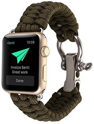 For iWatch 40/44/38/42mm Survival Band, Nylon Rope Wrist Strap with Rugged Outdoor Survival Stainless Steel Shackle and 550 Paracord for Apple Watch Series 4 3 2 1