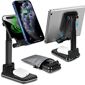 Newseego Wireless Charger Stand for Desk, 2 in 1 10W Wireless Charging Station with Protective Bag, Foldable Qi Wireless Charging Stand Compatible with iPhone 12/11 Pro/SE/X/XR/XS Max/8/8 Plus