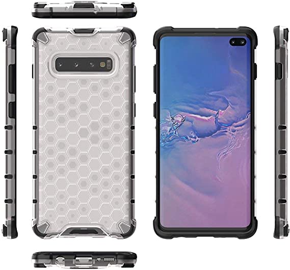 لجهاز Samsung Galaxy S10 Plus جراب ايرونمان أصلي ضد الصدمات - من GrabologyStore - ظهر شفاف خلية نحل مع حواف سوداء