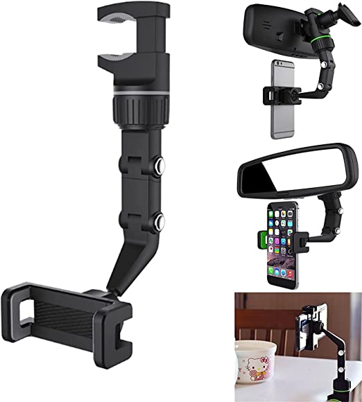 Car Mount Phone Holder, Urallain 360°Roatable Rearview Mirror Phone Holder Multifunctional Pop Phone Mount and GPS Holder Universal Adjustable Cell Phone Cradles Holder Desk Stand (Grey)