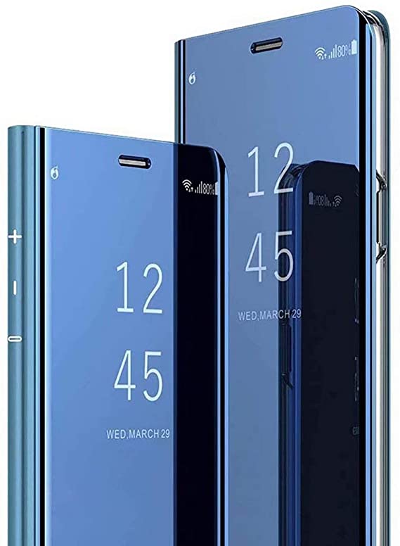 Abbeen Samsung Galaxy A81 Case Cover, Plating Mirror Makeup Phone Case Smart Flip Shockproof Cover [Stand Function] [Anti-Scratch],Case Cover for Samsung Galaxy A81(Blue)