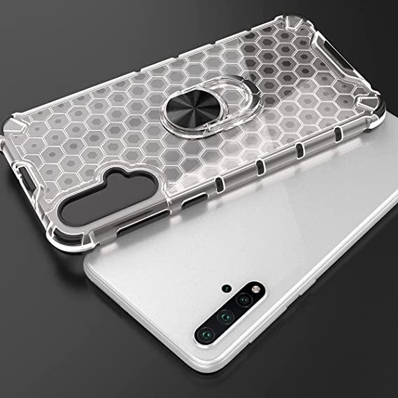 جراب لهاتف هواوى Nova 5 Pro - غطاء جديد أصلي من GrabMobily - غطاء Iron Man ذو الحلقة الشفافة للصدمات مع غطاء خلفي خلية النحل باللون الأسود