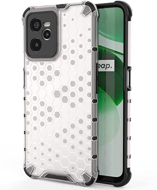 Realme C35, premium quality cover From GrabMobily - Iron Man Shockproof Cover - Original New Case - Shockproof Case -Black Edges Transparent Beehive Back